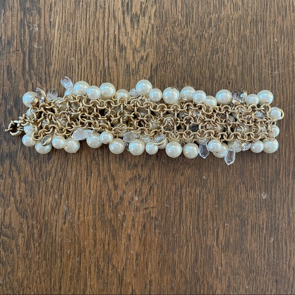 J Crew Statement Pearl Bracelet with Rhinestones Clear Crystal Beads - Picture 7 of 9